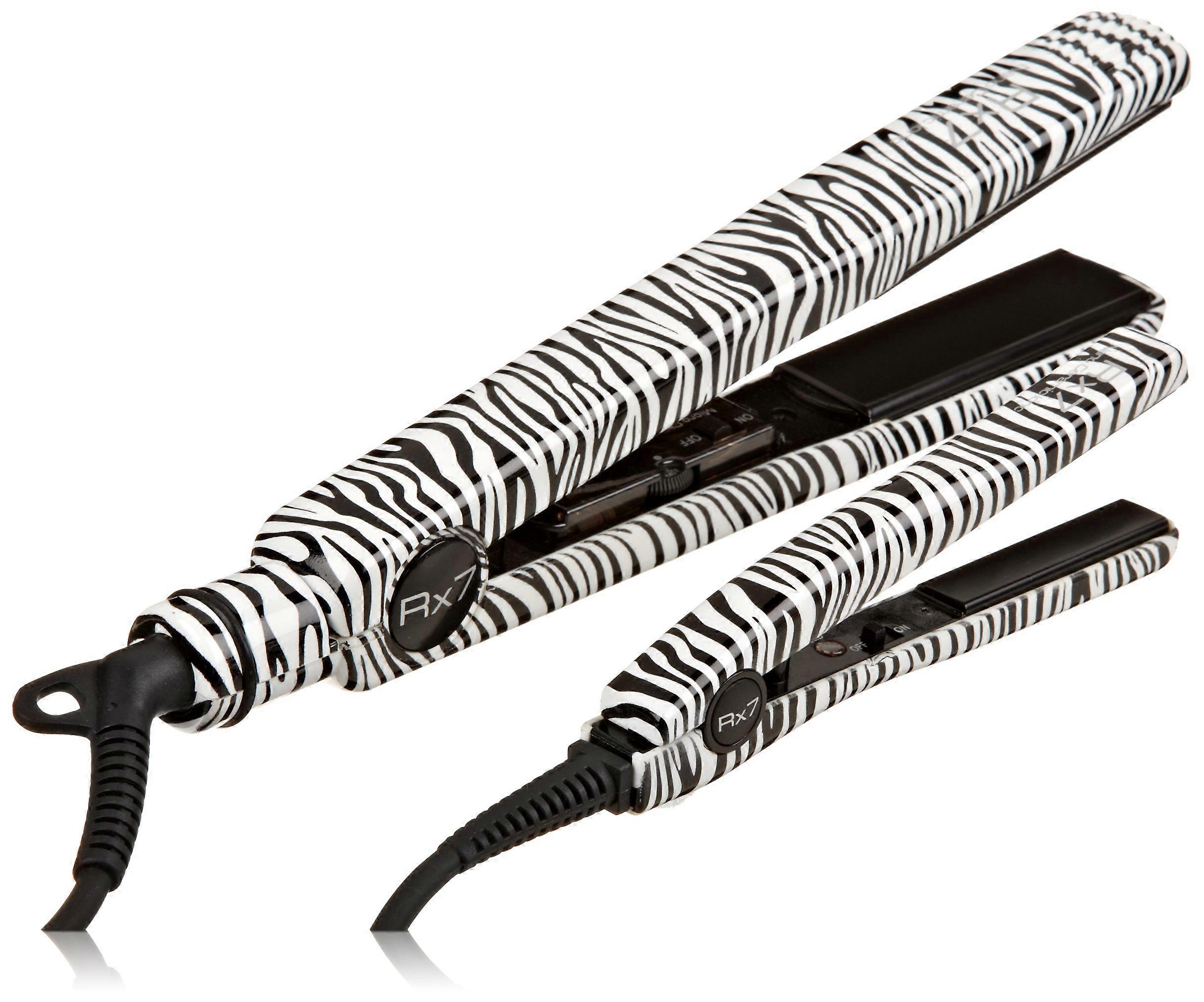 Professional Ceramic Ionic Flat Iron Set with Mini Travel Straightener, Dual Voltage, White Zebra