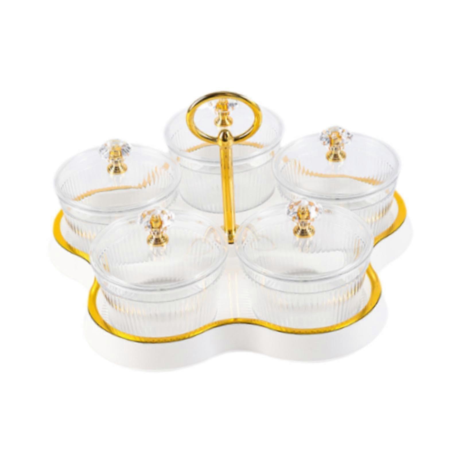 Snack Serving Tray with Lid and Handle, 5Grid Candy and Nuts Storage Container for Parties