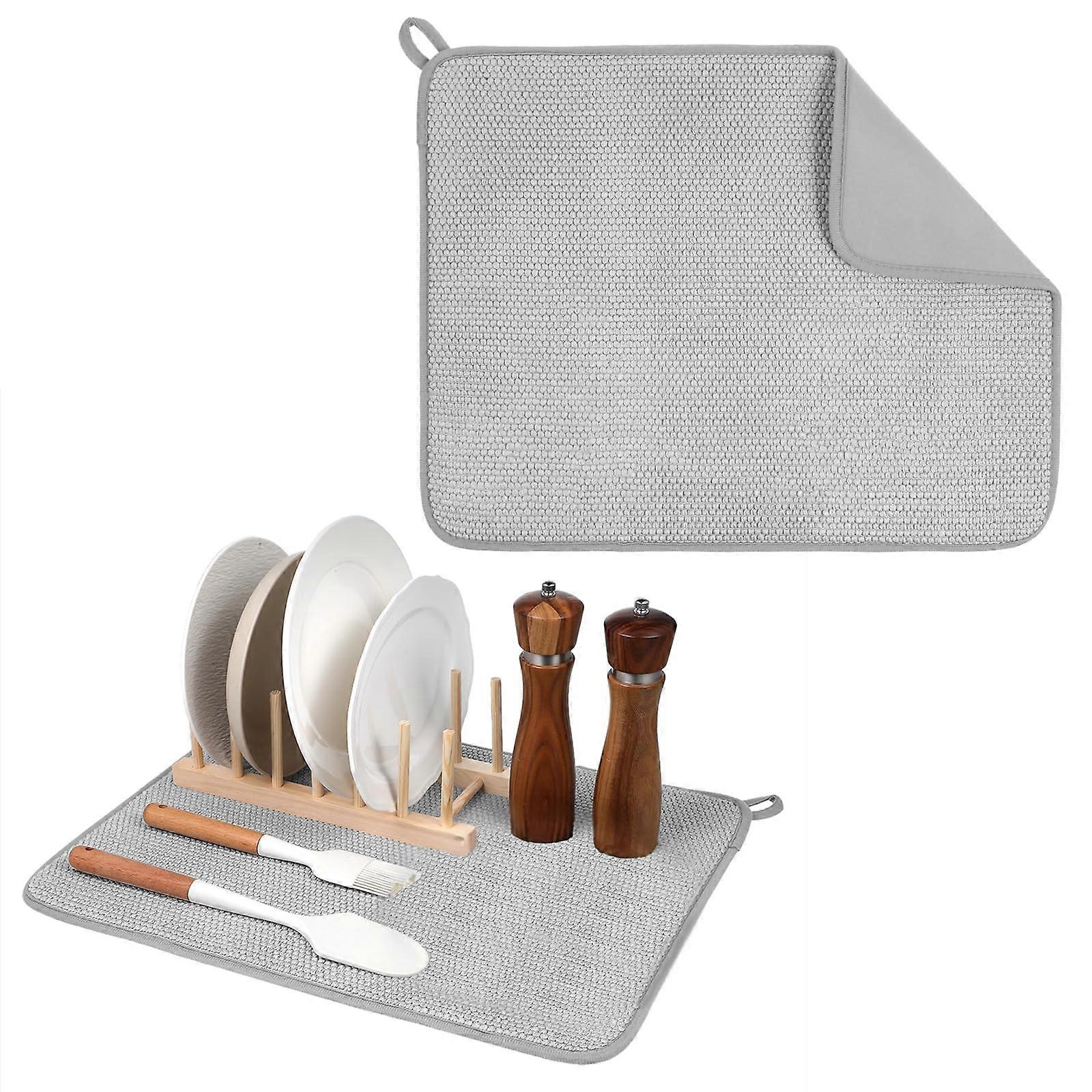 Large Absorbent Dish Drying Mat with Non Slip Base for Kitchen Counter, 20x15 Inch Gray