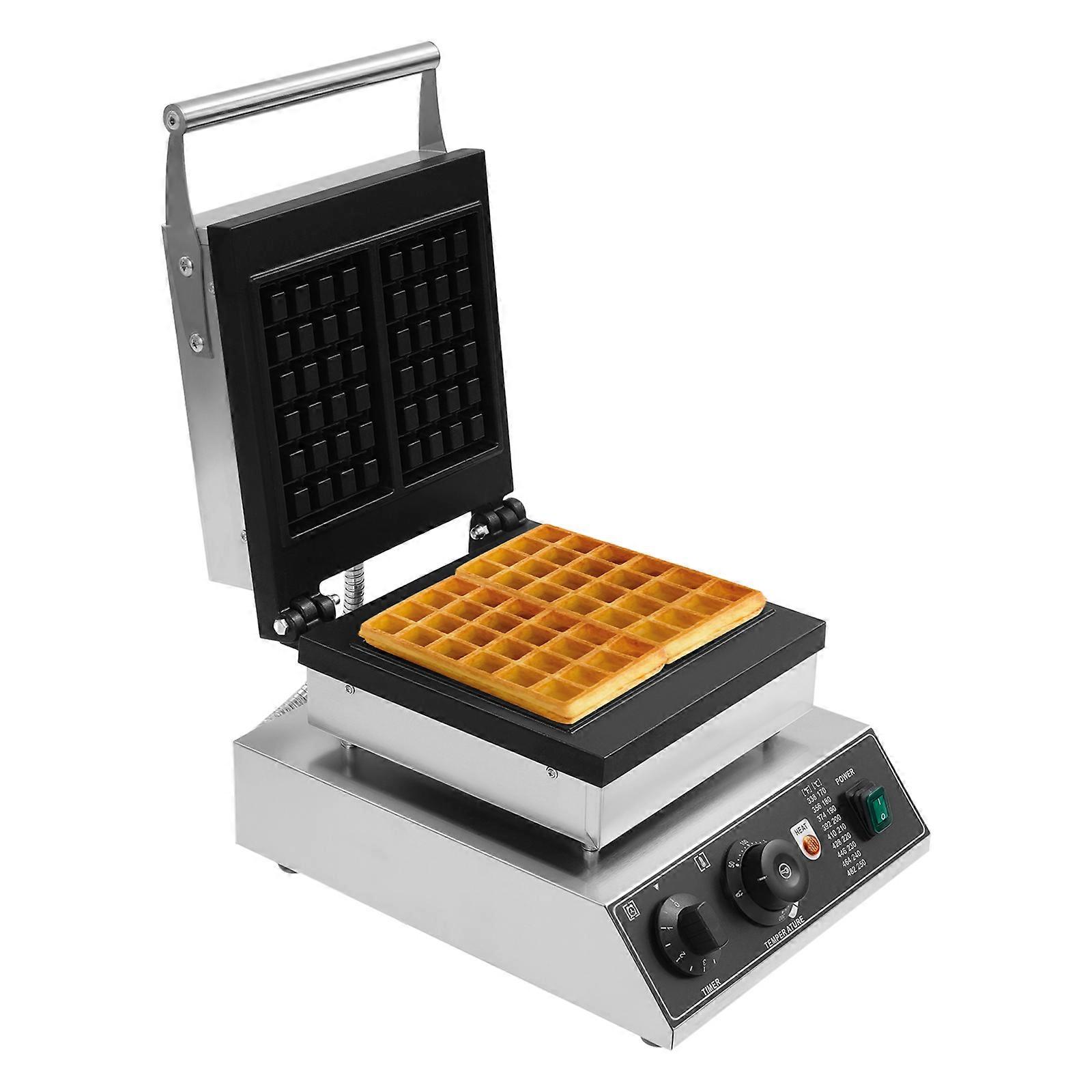 Commercial 2000W Double Waffle Maker Non-Stick Waffle Iron Adjustable Temperature & Timer