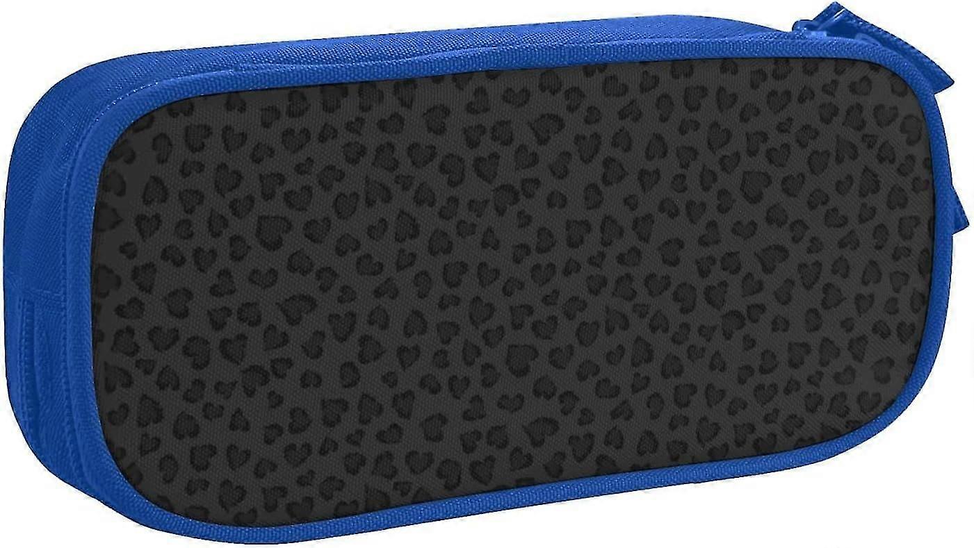 Black Leopard Print Large 2-Compartment Pencil Case for School Office