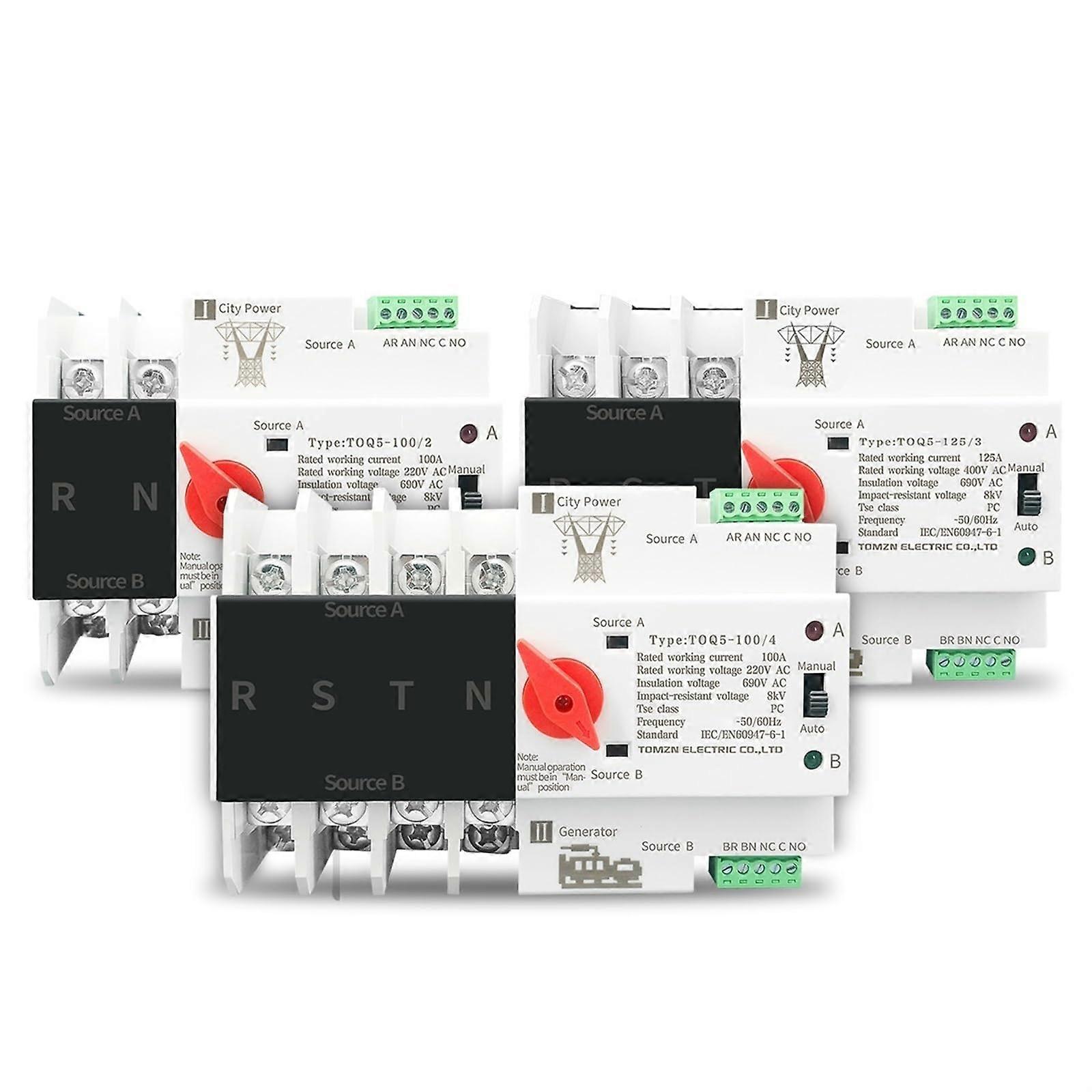 2P 125A Automatic Transfer Switch Din Rail Dual Power ATS with Quick Visual Identification