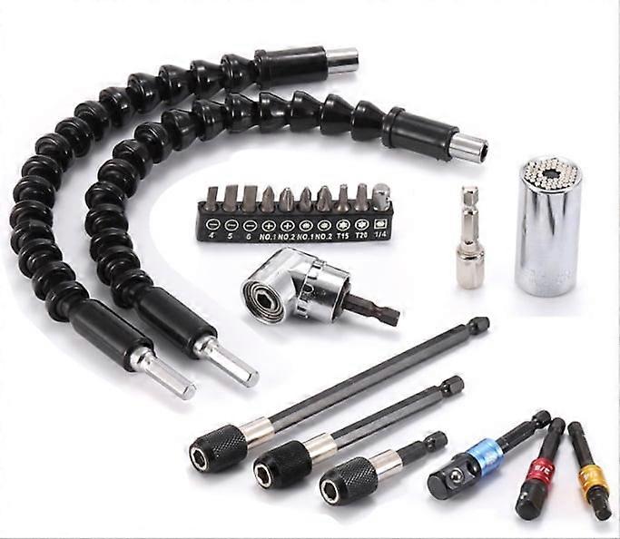 Flexible Drill Extension Hex Shank Drill Nut Driver Bit Set Bendable Drill Bit Extension+Universal Socket Adapter+Screwdriver Bi