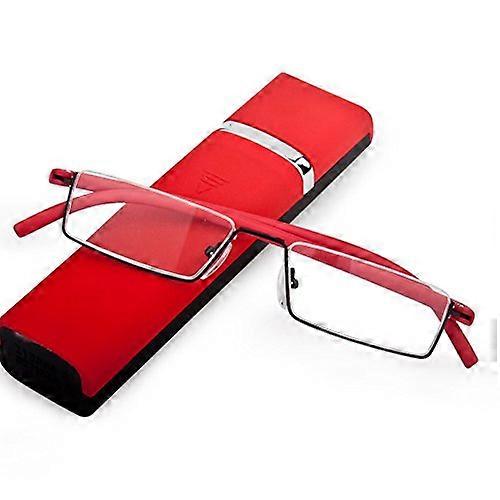 Red 1.0X Pocket Reading Glasses Lightweight Flexible Half Frame with Compact Protective Case