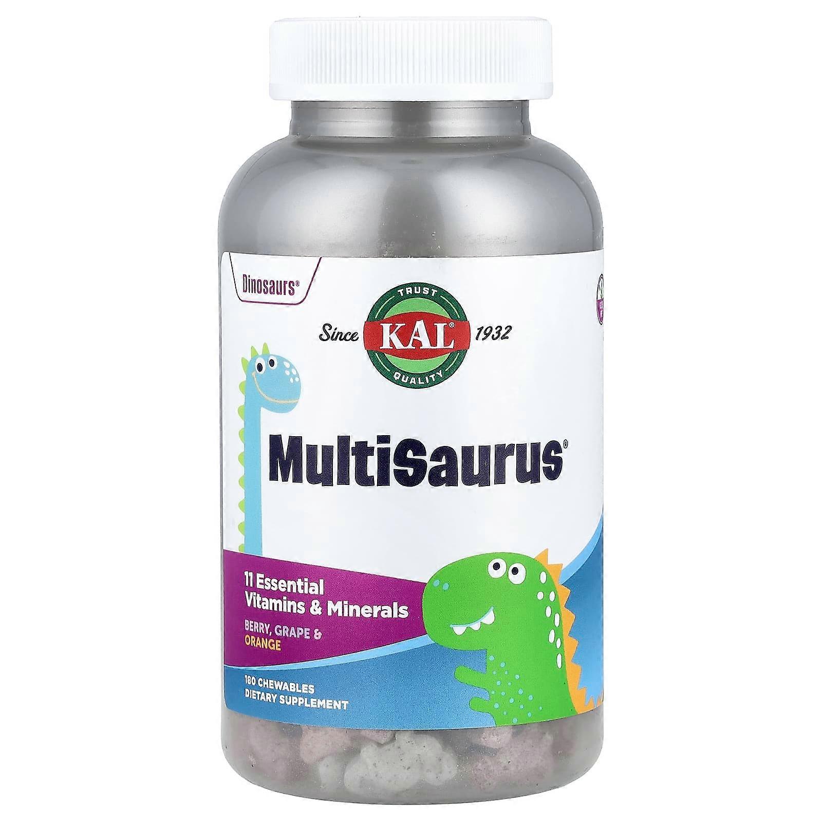 KAL, Dinosaurs, MultiSaurus, Berry, Grape & Orange, 180 Chewables