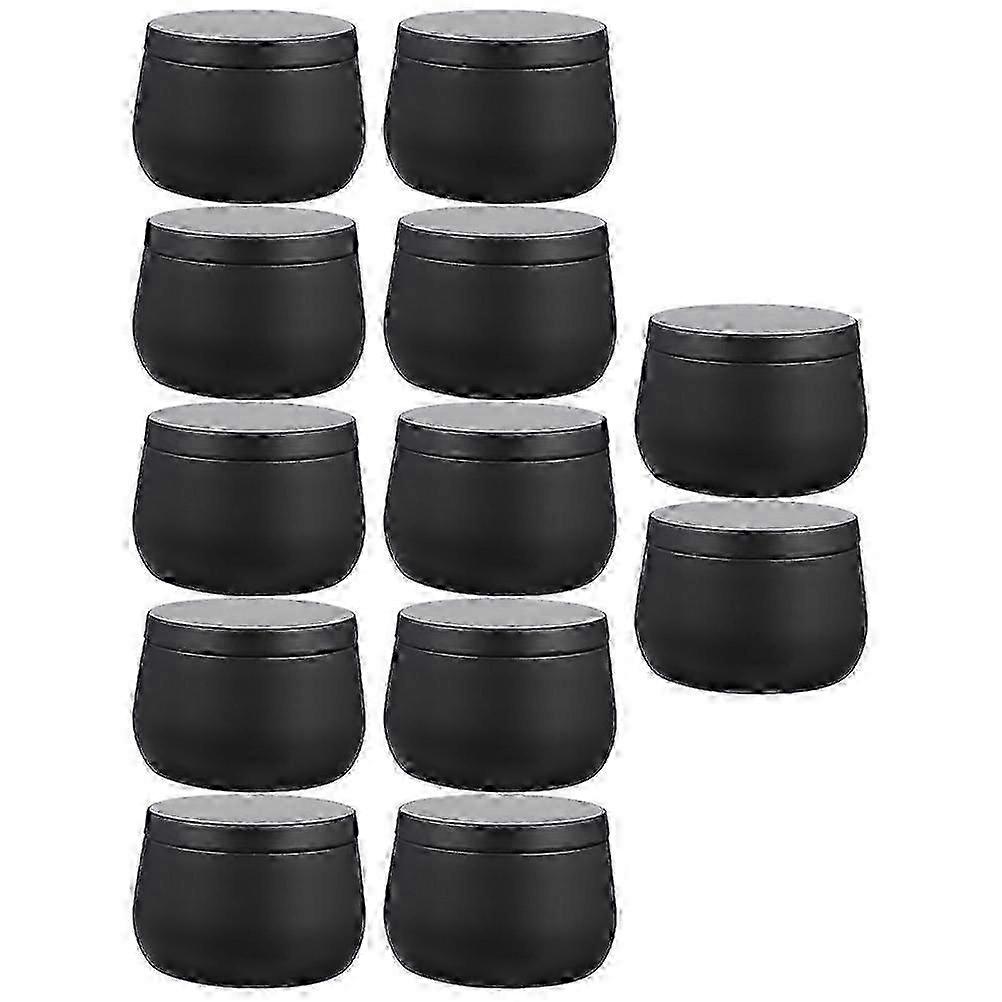 12Pcs Round Black Tinplate Storage Jars for Tea, Candy, Snacks
