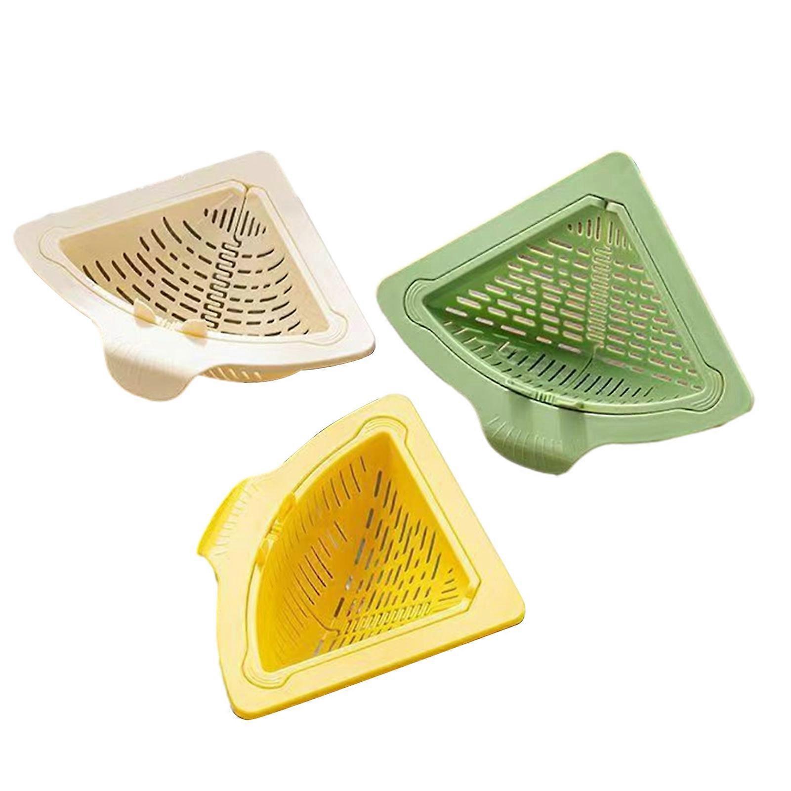 3Pcs Sink Corner Drain Baskets Magnetic Triangular Filter with Rotatable Drain Base Kitchen Sink
