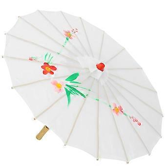 Silk Wedding Parasol Umbrella for Bride Wooden Chinese Style White