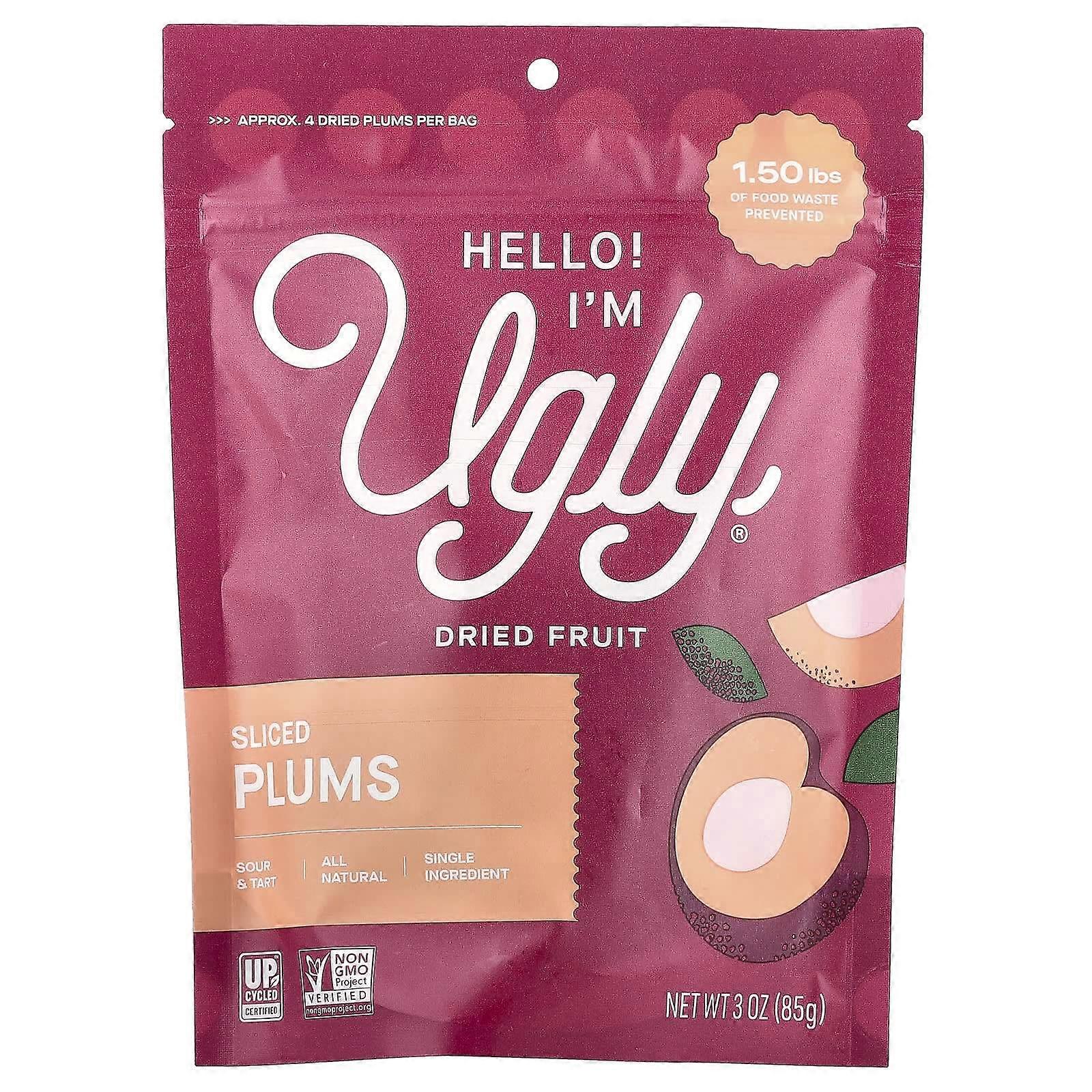 Hello! I'm Ugly, Dried Fruit, Slice Plums, 3 oz (85 g), 4-Pack
