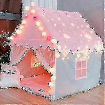 Kinderspielzelt aus Baumwolle für Mädchen und Jungen, Feenschloss-Spielhaus mit LED-Leuchten, geräumiges Indoor-Spielzelt