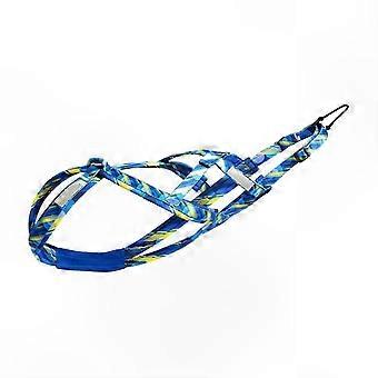 Pettorina blu media per sport cinofili, skijoring, bikejoring e addestramento con slitta, con design ergonomico per il massimo comfort.