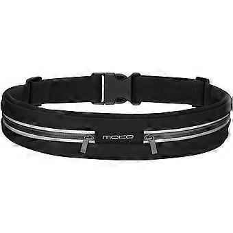 Heytea Sports Running Belt, Outdoor Dual Pouch Sweatproof Reflective Slim Waist Pack, Fitness Workout Belt Fanny Pack Compatible with iPhone 12/12 Pro