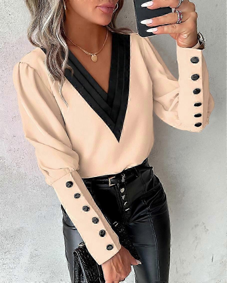 Autumn V-Neck Solid Long Sleeve Button Women's Shirt