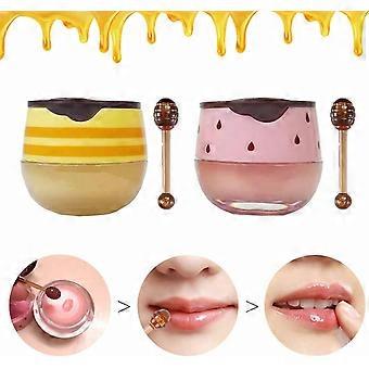 2stk Bee Lip Balm Honey Pot, Honey &; Strawberry Propolis Fuktighetsgivende, fuktighetsgivende og forebygging Tørr og sprukket Lip Scrubs Exfoliator (a)