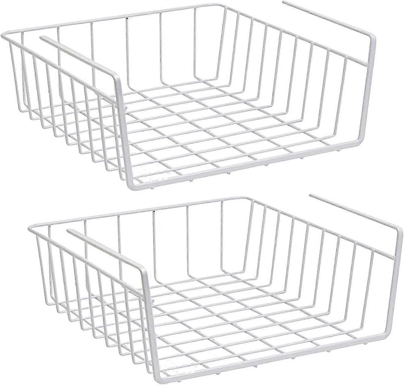 2 baskets, stackable baskets, kitchen storage baskets, pantry, shelves, cabinets, bathroom (White)