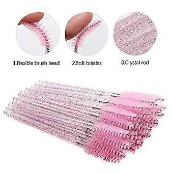 100 PCS Disposable Eyelash Eyebrow Spooly Applicators, Crystal Pink Shiny Makeup Brushes