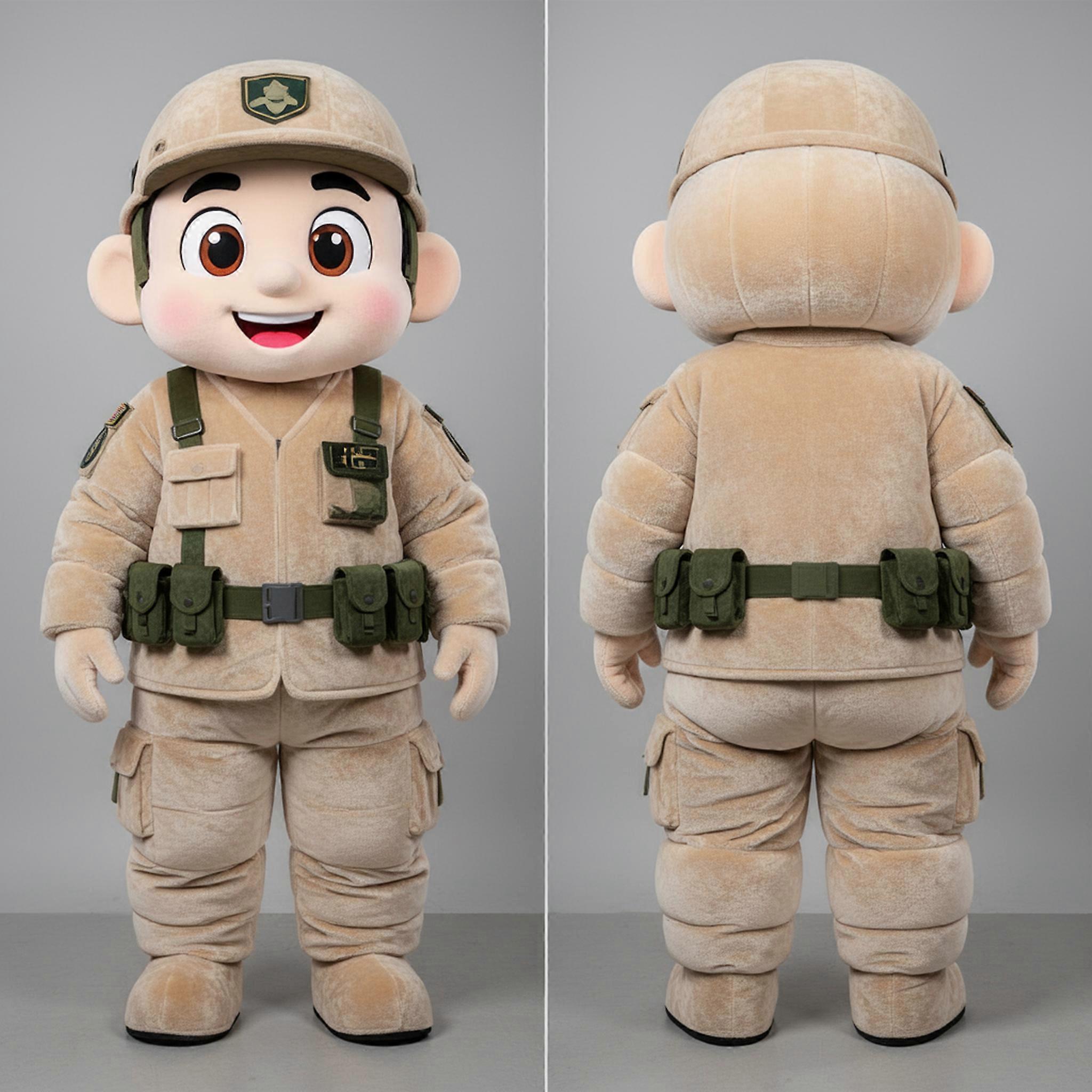 MASTICOT Beige Plush Robotic Soldier Mascot