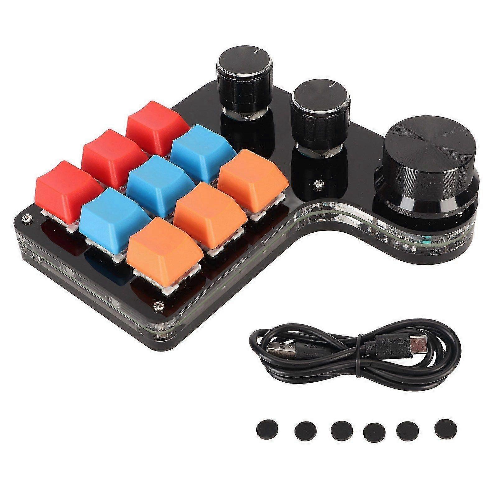 9 Keys Programmable Keyboard 3 Knobs One Handed USB Mini Macro Mechanical Gaming Keyboard for Office