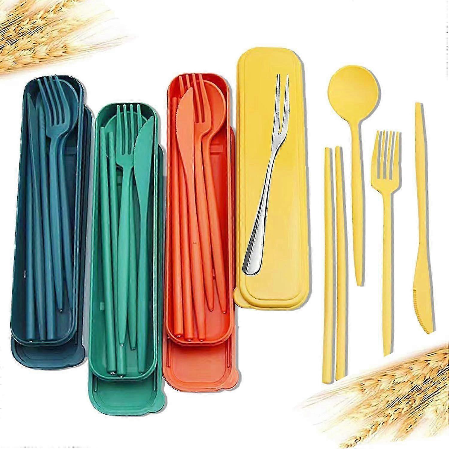 Portable Cutlery Set 4 Sets Wheat Straw Reusable Spoon Fork