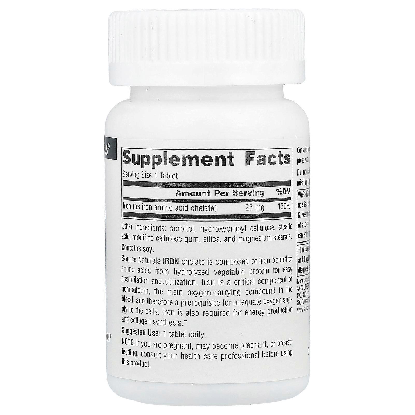 4 x Source Naturals, Iron, 25 mg, 100 Tablets