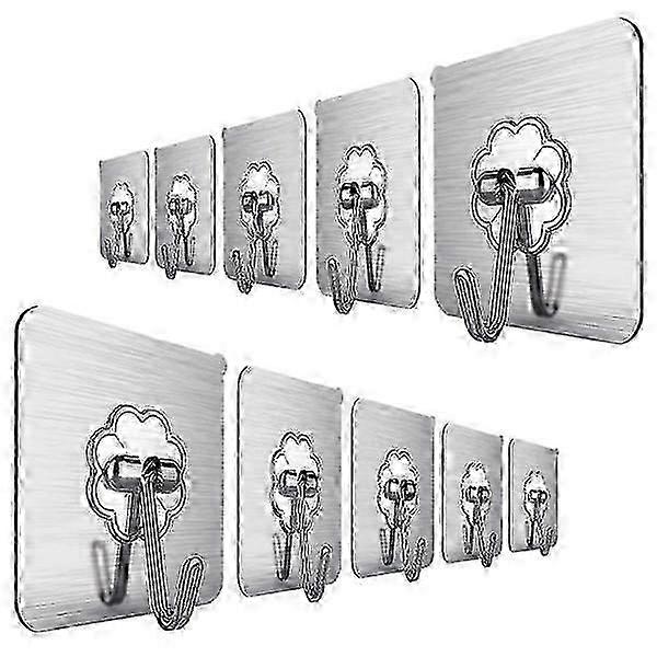 10x Wall Hooks - Self Adhesive Silver