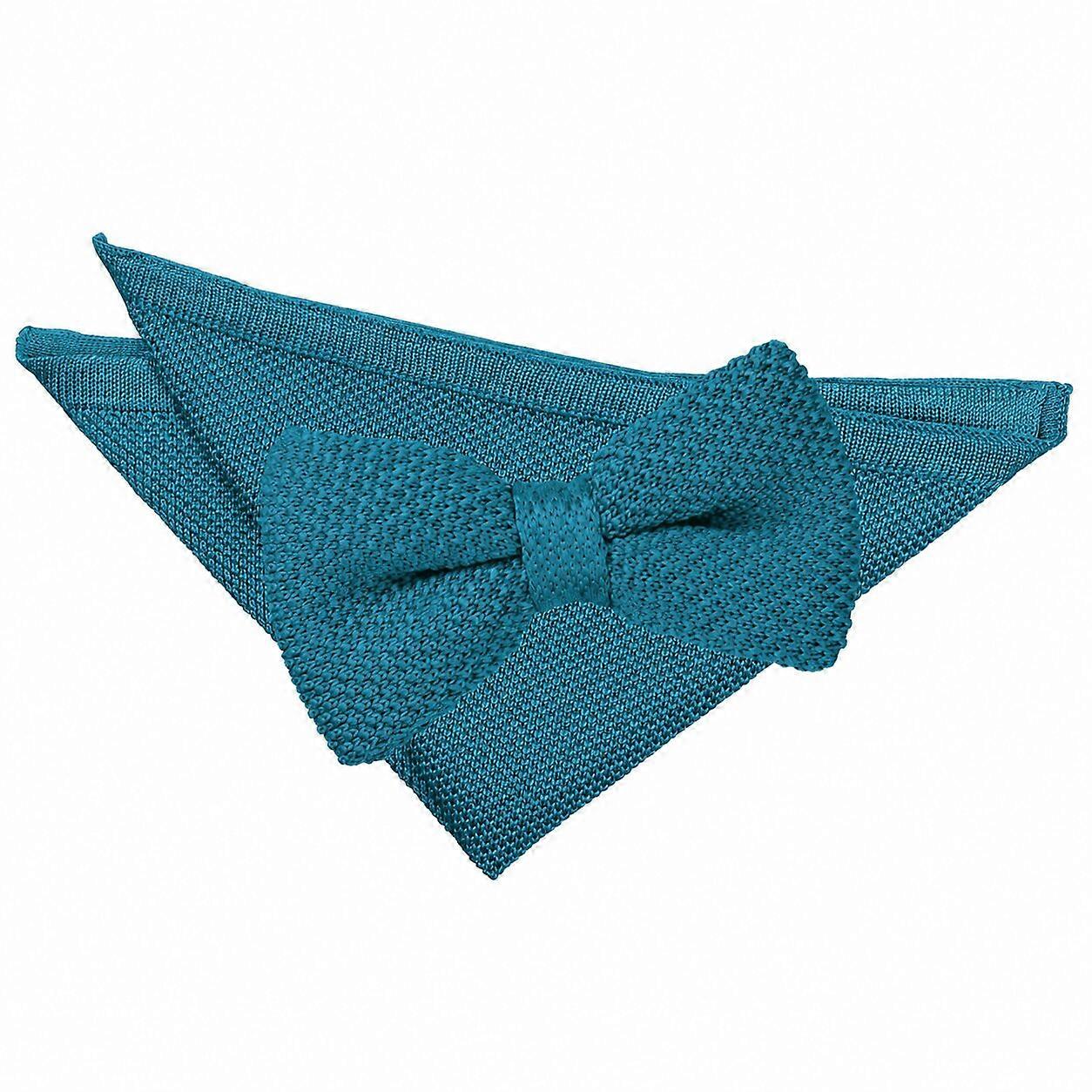 Blaugrün gestrickte Fliege und Einstecktuch-Set