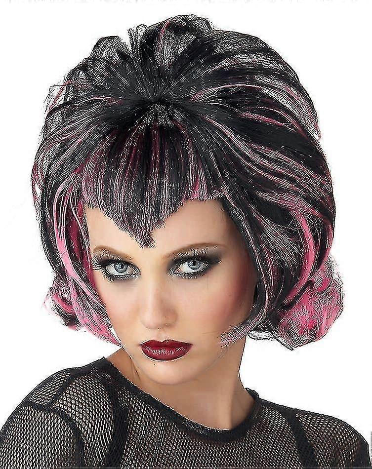 Goth Flip Black Pink Wig compatible with Halloween