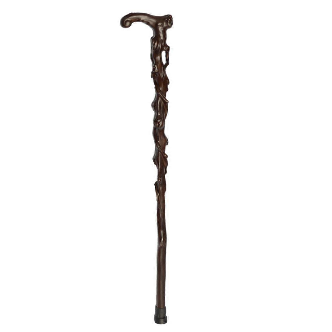Solid Wood Walking Cane with Non-Slip Rubber Tip, Ergonomic Handle, 95cm