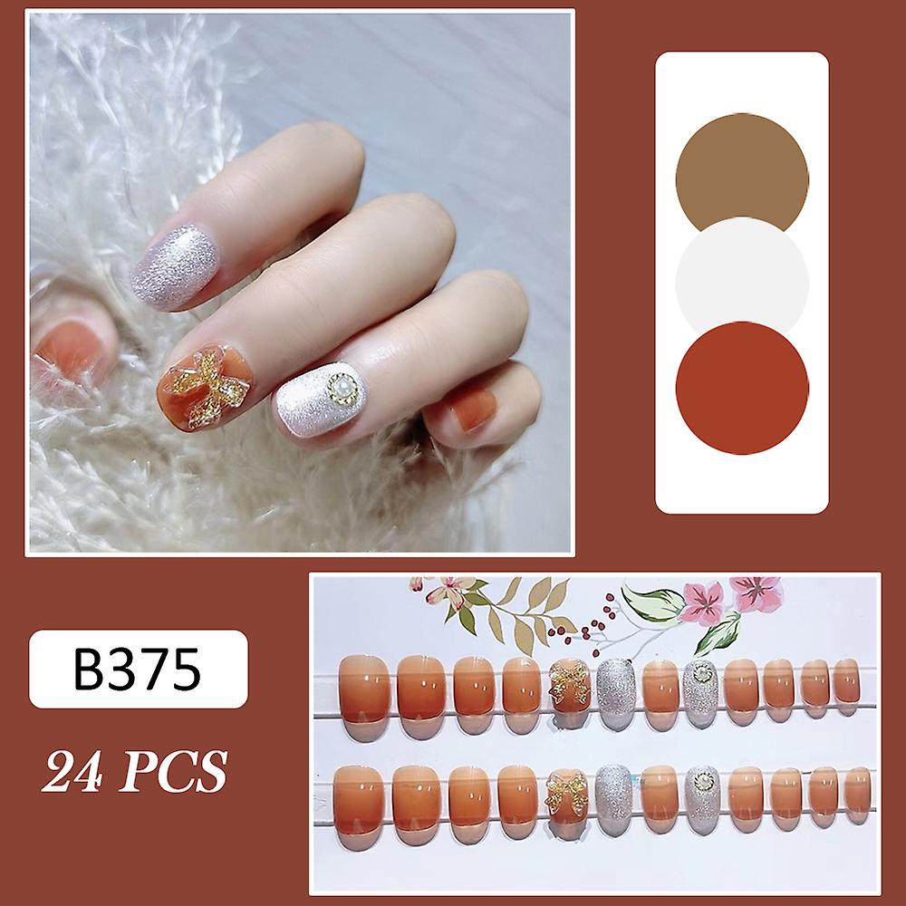 24pcs Pumpkin Color Short Fake Nails Durable Not Easy To Break Or Fade It Is An Ideal Gift