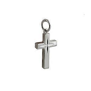 Silver 17x10mm diamond cut star solid block Cross