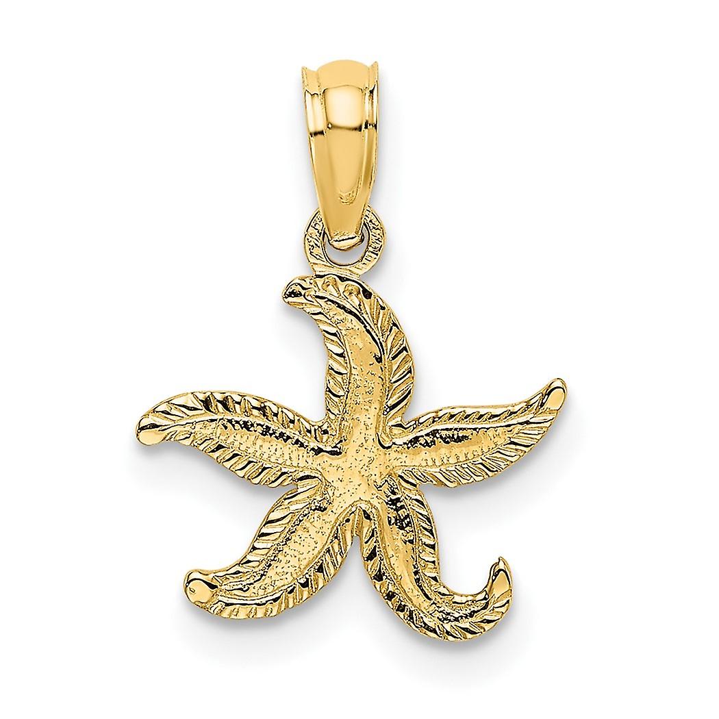 12.8mm 10k Solid Yellow Gold Flat Sea shell Nautical Starfish Charm Pendant Necklace for Women