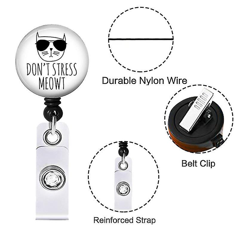 2Pcs Funny Cat Badge Reels - Retractable ID Holder, Cute Thumbs Up Cat Design, Acrylic, For Nurse Office Student