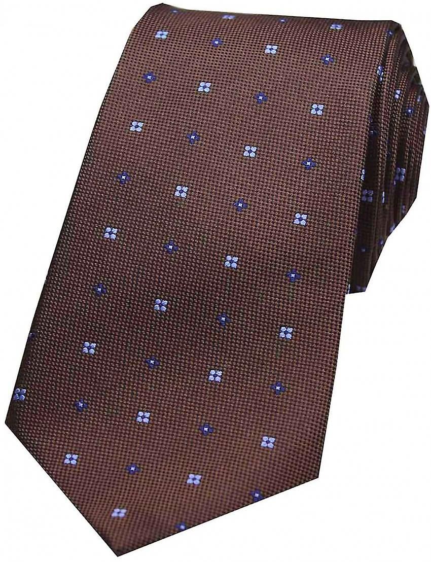David Van Hagen Small Flowers Silk Tie - Brown