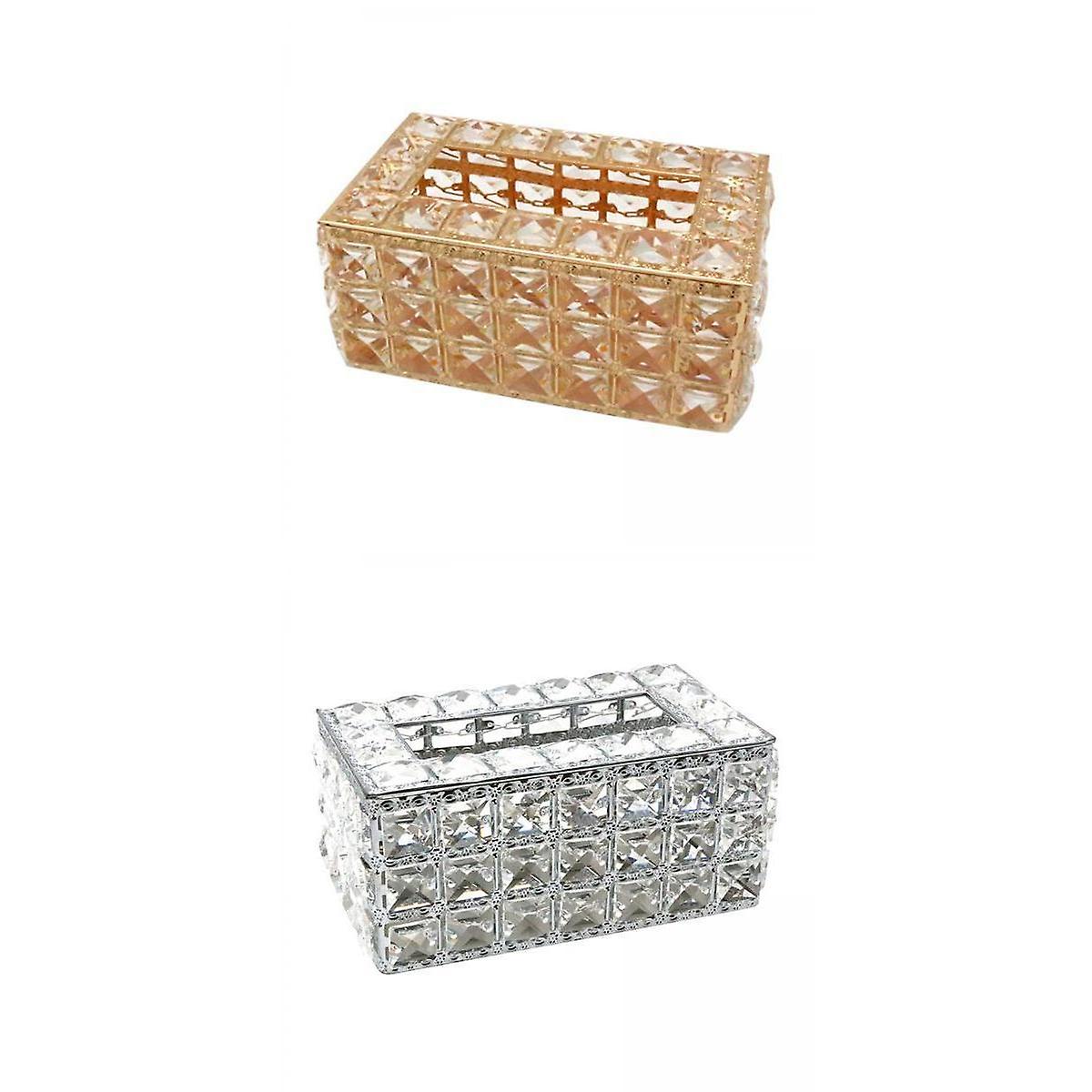 2x كريستال الأنسجة مربع ورقة تخزين الصفحة الرئيسية الجدول القضية الفضة الذهب العتيقة