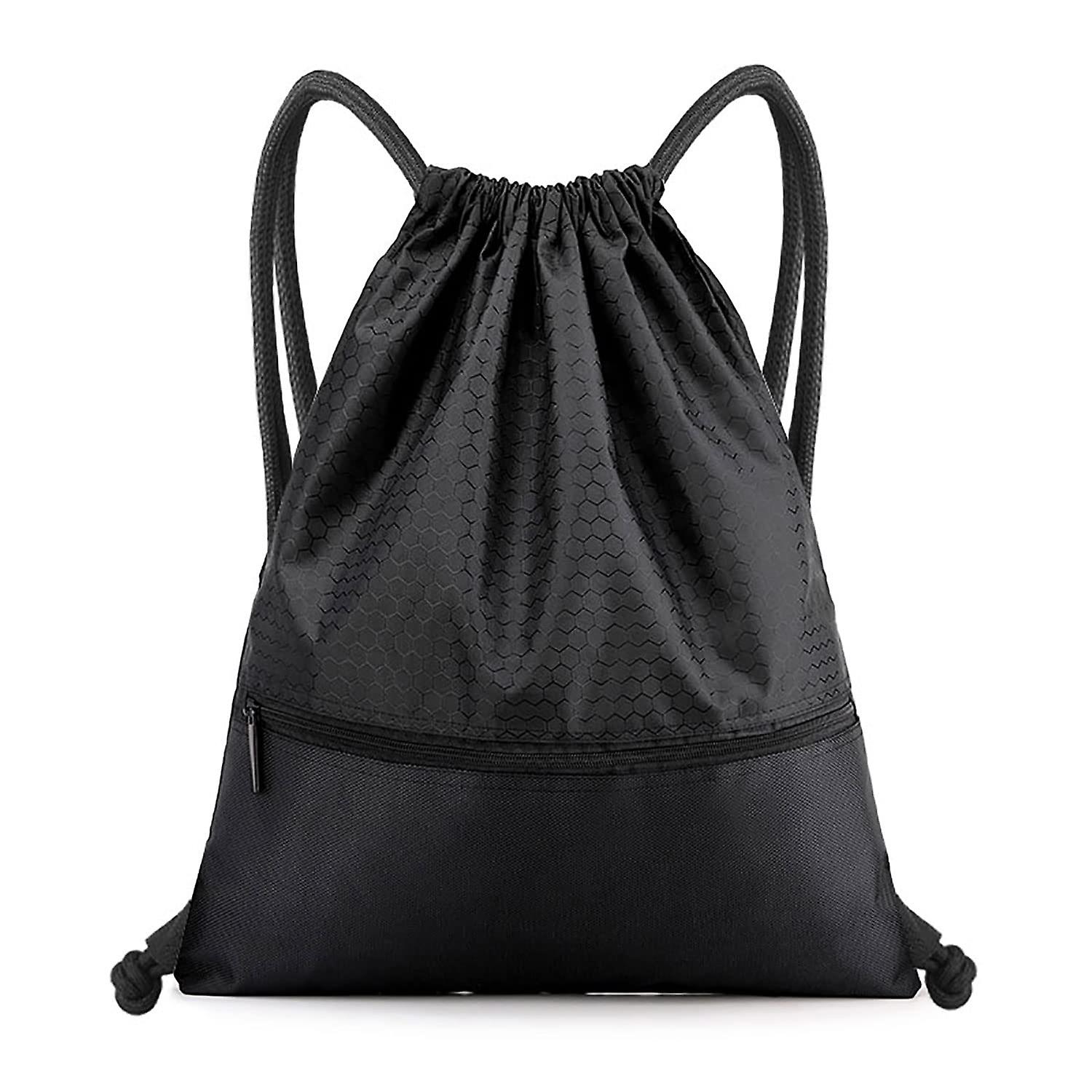 DrawString Black Backpack Bag with Rope Drawstring, Lightweight Gym and Swimming Sack for Men, Durable, Adjustable Size