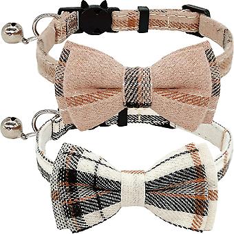 2 Pack Cat Collars Set, Cat Collar Breakaway z uroczą muszką i dzwonkiem, regulowany w zakresie 7,5-10,8 cala, miękki i wygodny dla kotka i niektórych szczeniąt