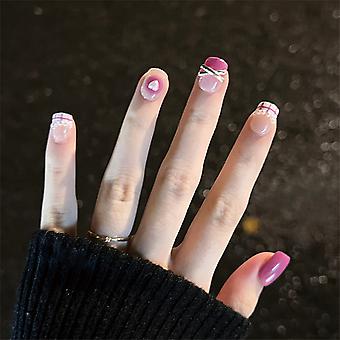 Purple Short Heart Decoration Fake Nails Women Diy Manicure Kit Tools Safe For Pregnant Women To Wear