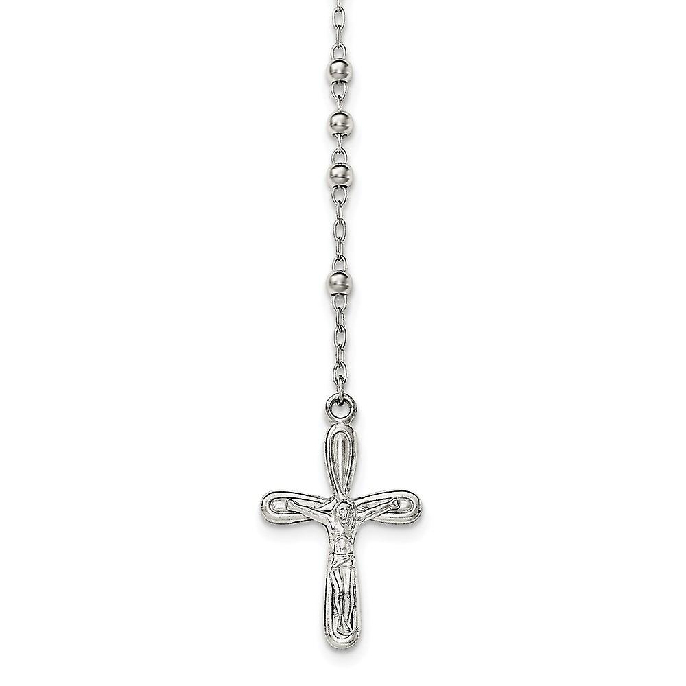 925 Sterling Silver Spring-Ring Polished Crucifix Pendant Rosary Necklace 18 Inch-Pendant for Women