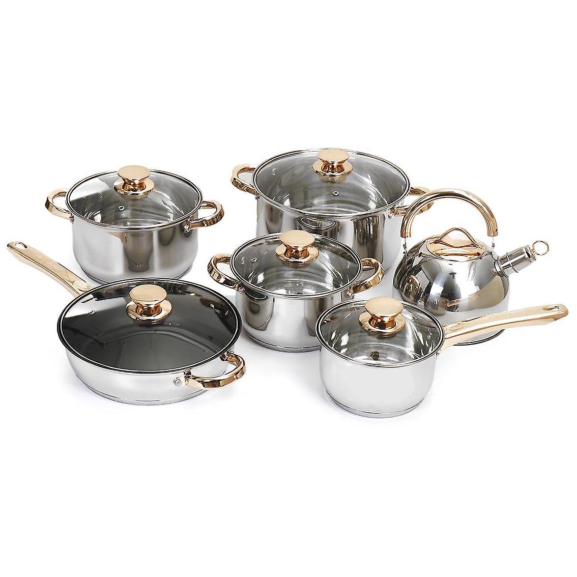 12Pcs Stainless Steel Cookware Set: Non-stick Pots & Frying Pan For Gas & Induction Cookers