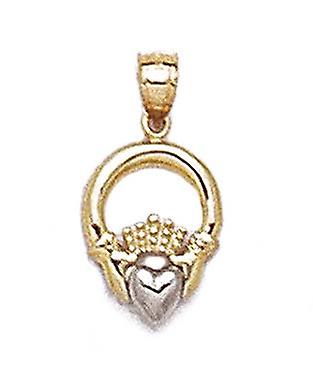 14k Two Tone Gold Irish Claddagh Celtic Trinity Knot Pendant Necklace-Pendant for Women - 1.3 Grams