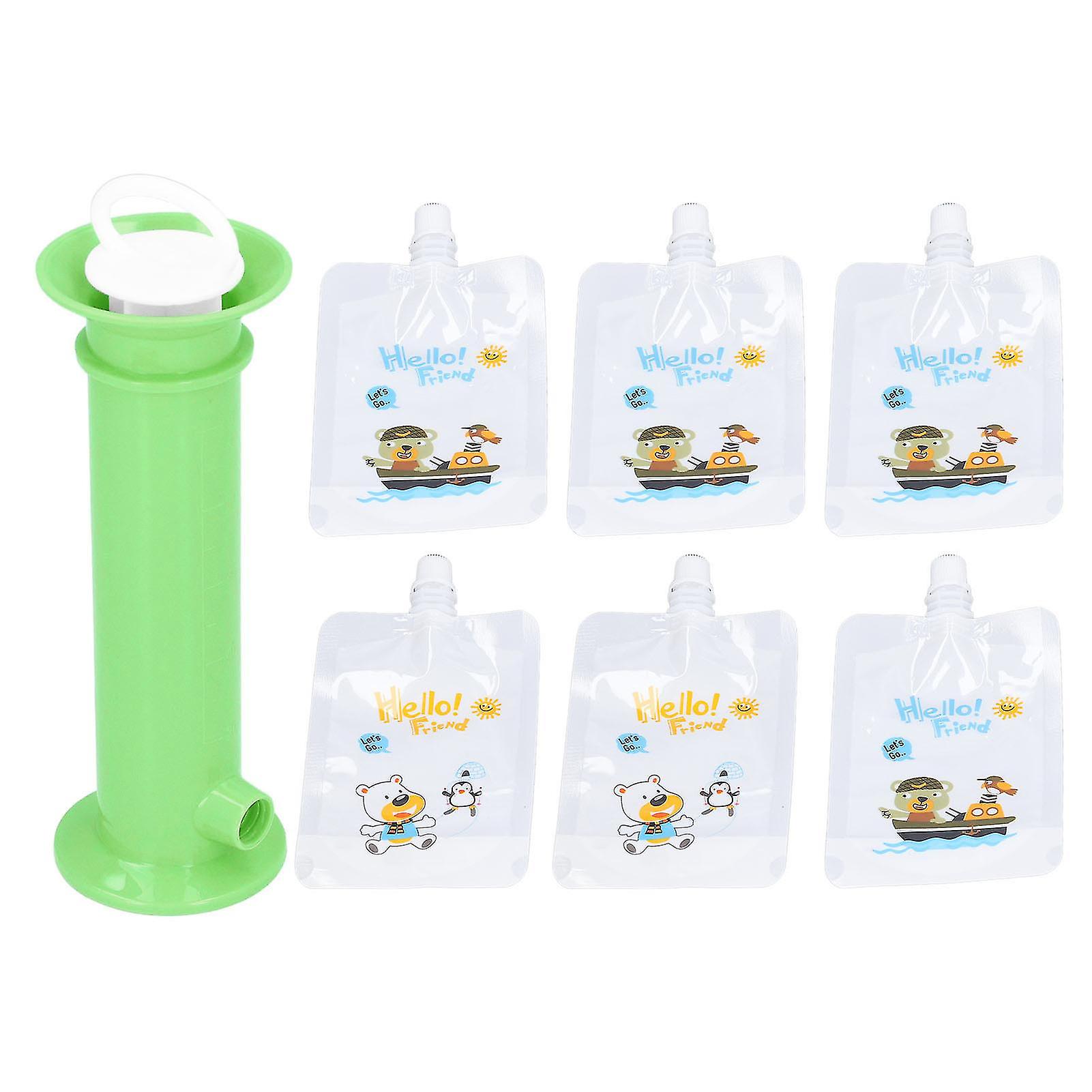 7pcs Set Baby Food Pouch Maker Pure Color Pouches Toddler Fruit Squeeze Puree Filler for Kids Vert