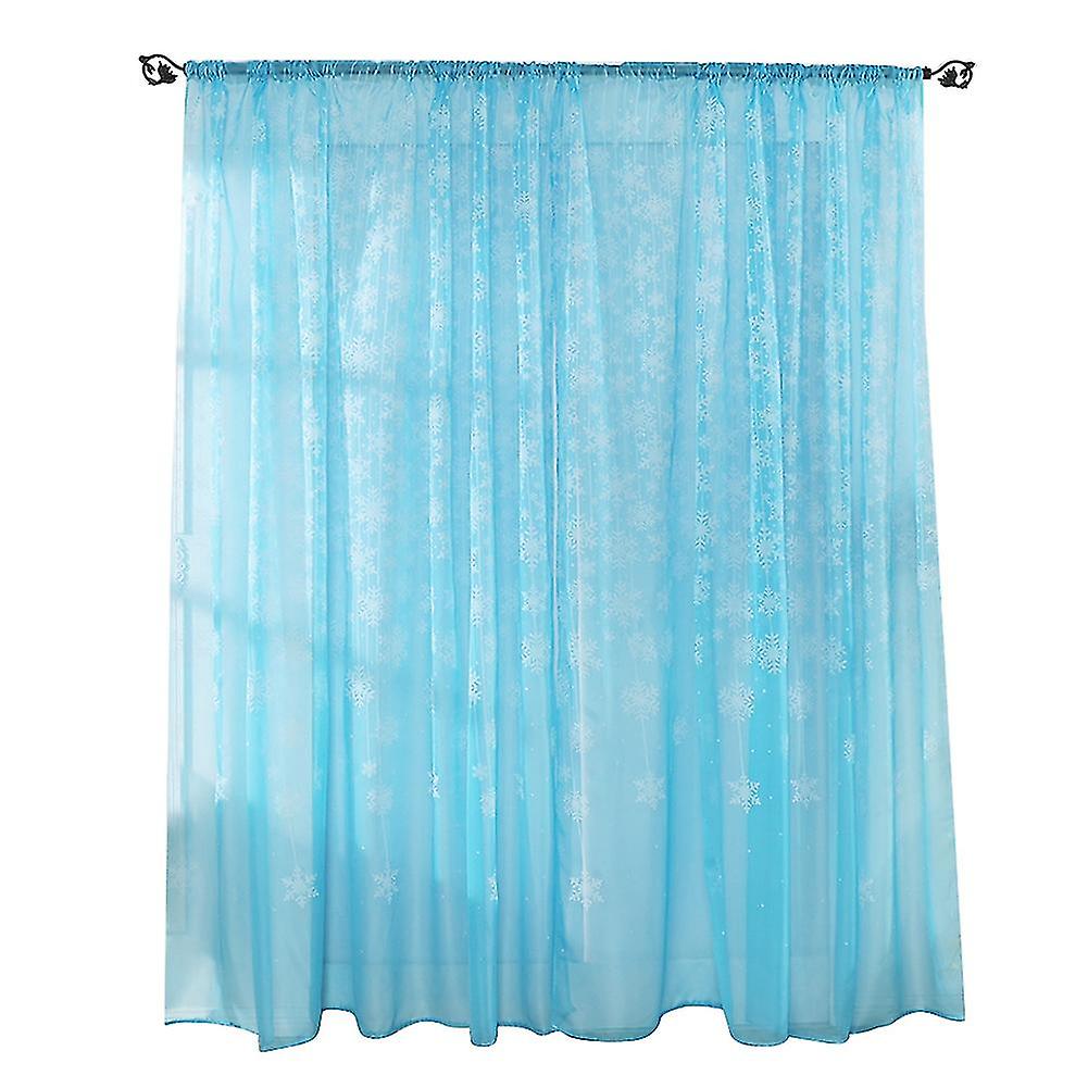 Snowflake Pattern Transparent Printed Window Curtain Voile Sheer Panels for Bedroom Living RoomSky Blue