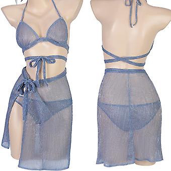 Women's Sexy 3 Piece Lingerie Set See Through Halter Bra Panty And Mesh Skirt Set Comfort Naughty Nightgown