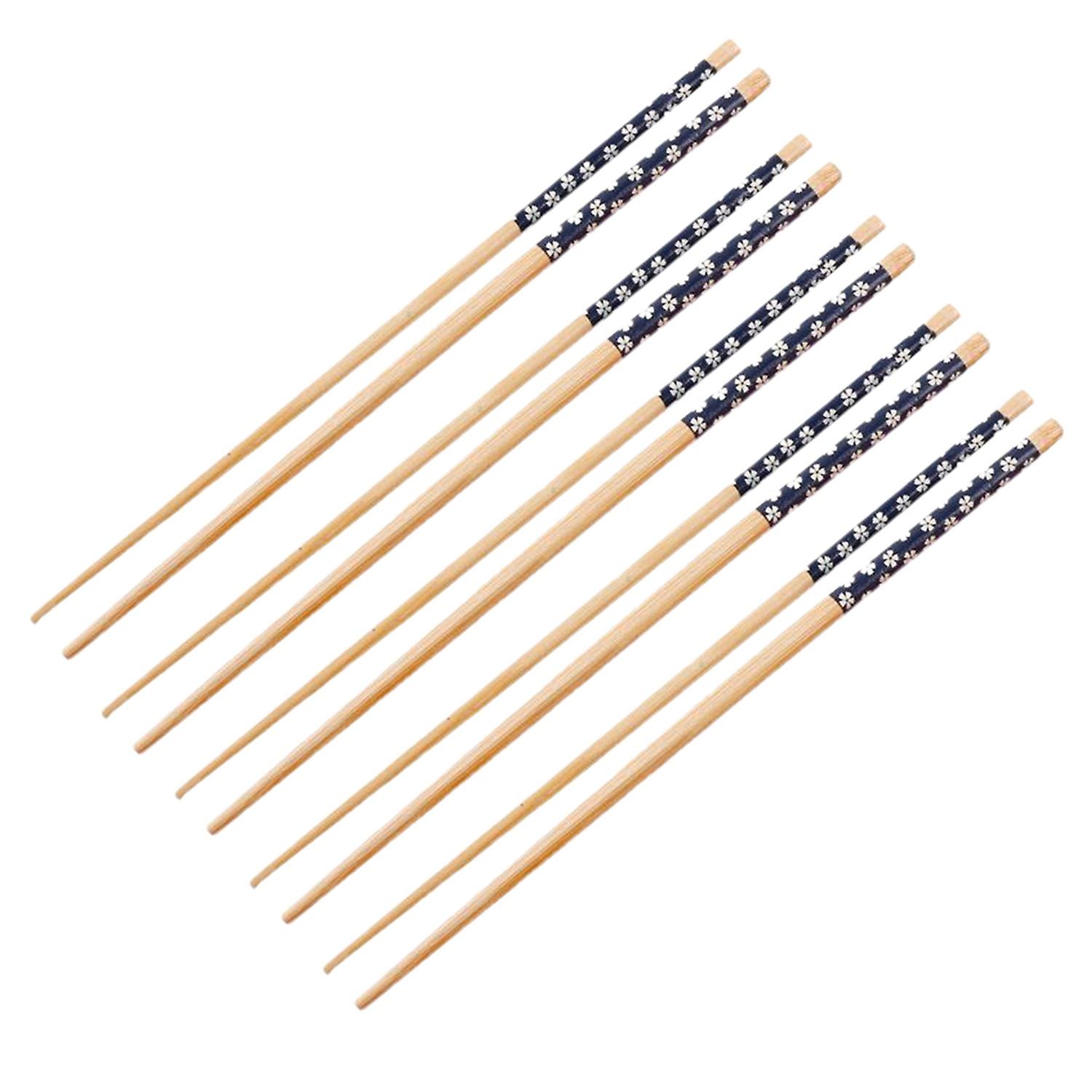 ZHOUBA 5 Pairs Food Chopsticks Convenient Lightweight Floral Wood Noodles Chopsticks for Hotel