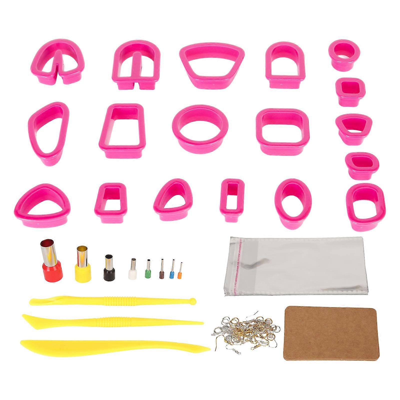 Polymer Clay Cutters Set Earring Hooks Cards Jump Rings DIY Clay Earring Cutters Kit for Jewelry Making Pink