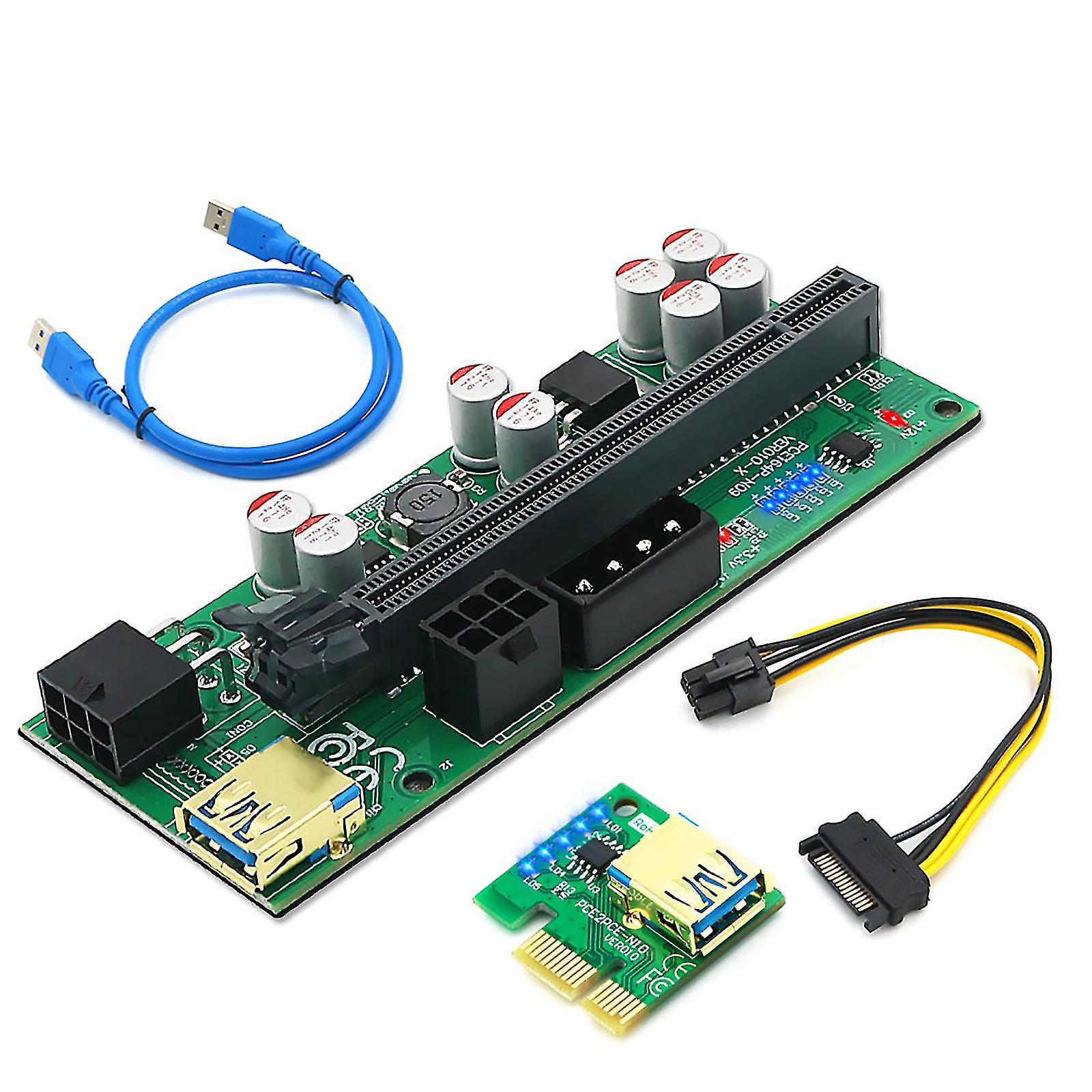 Ver010 -x Pci-e Riser Card 1x To16x Riser Adapter Led Light Marquees For Mining