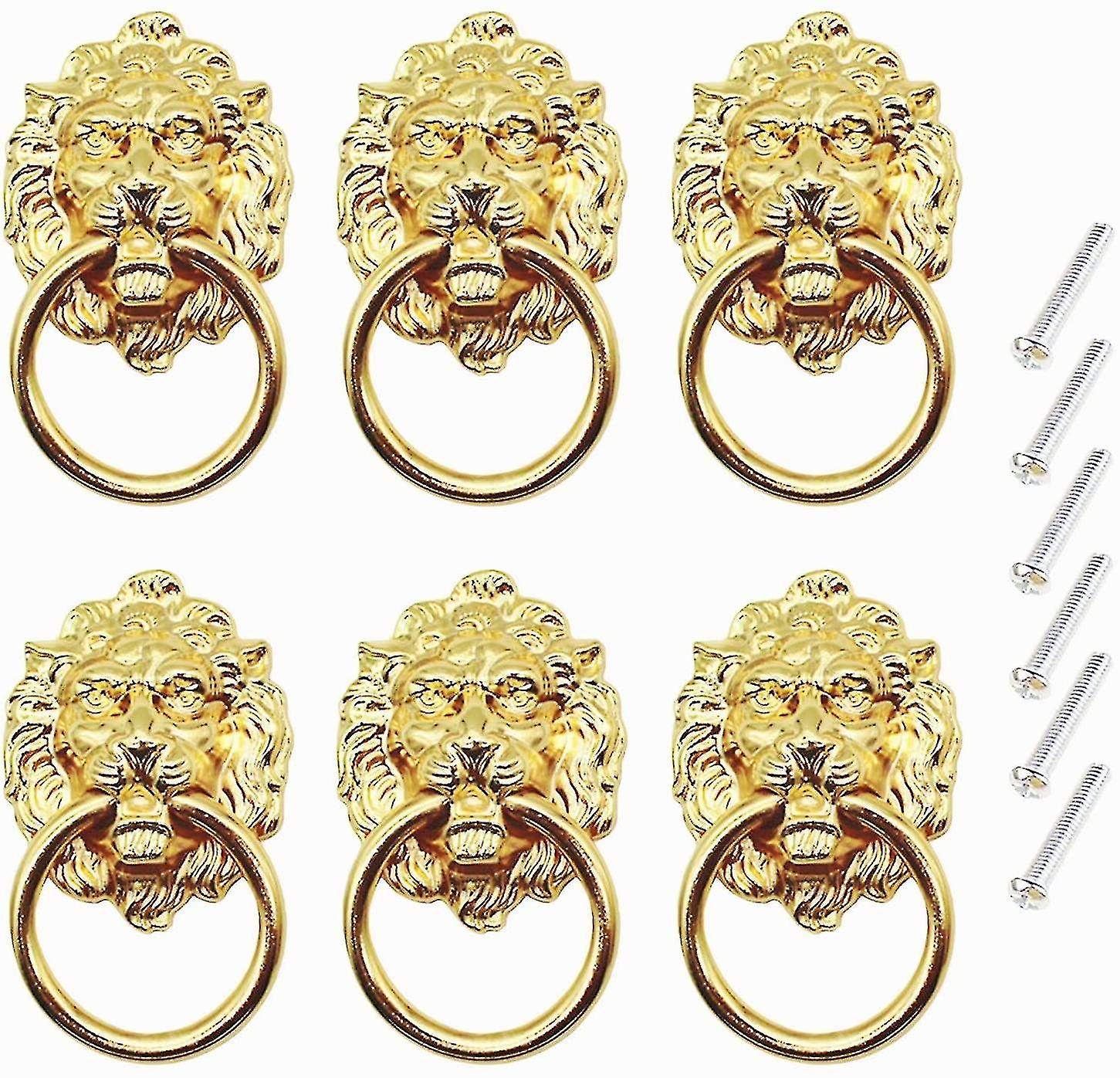 6 Pack Lion Head Drawer Handle,gold Drawer Pull Handle Knob With Srews Antique Style Furniture Handl