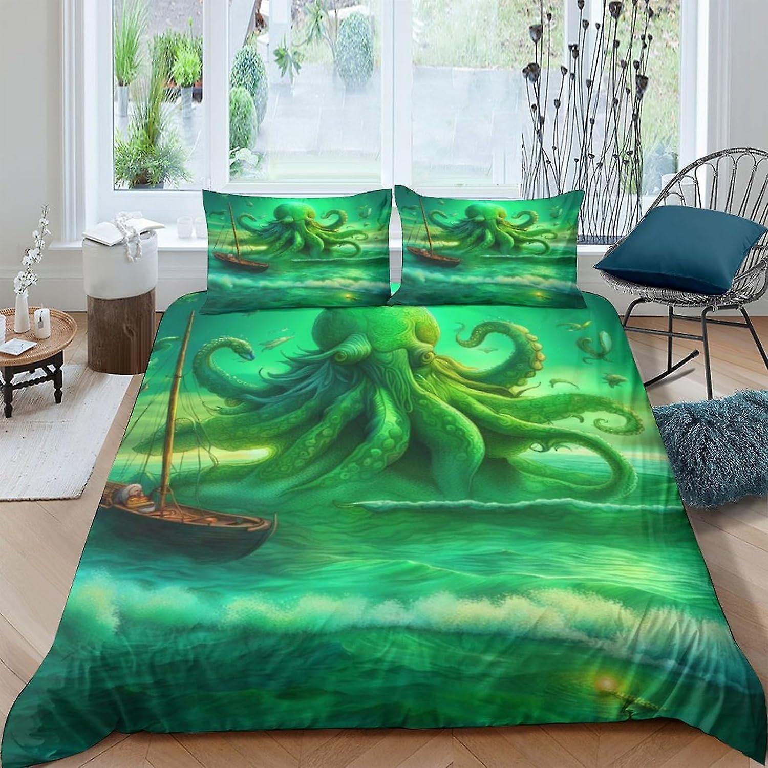 EKENOZ Kraken כיסוי שמיכה מצעים לילדים בנות בנים 3D דוגמה כיסוי שמיכה כיסוי מיטה 3 חלקים רך מיקרופייבר כיסוי שמיכה סט למיטה עם כרית