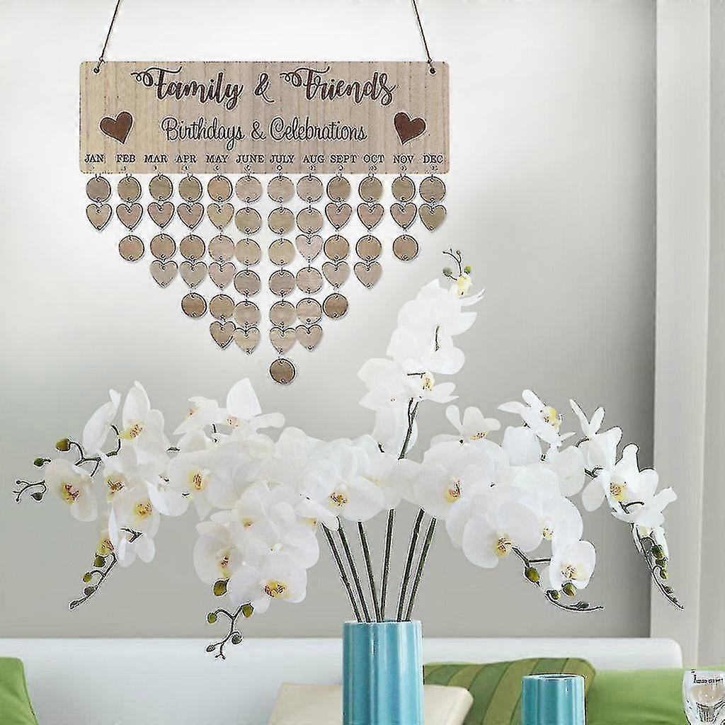 Calendario Compleanni Famiglia In Legno Fai Da Te Con Dischi E Cuori - Promemoria Murale 40x12 Cm - 2