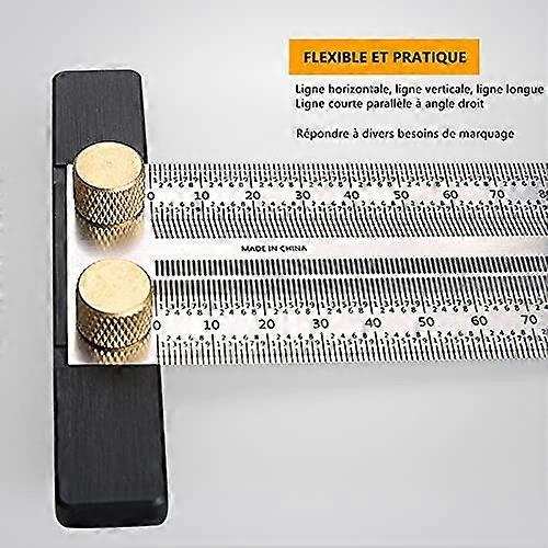 Righello per incisione in acciaio inossidabile, tipo T, righello di marcatura, righello di precisione Strumento di misurazione da carpentiere per il posizionamento e la marcatura di mortase per falegnameria (400 mm)